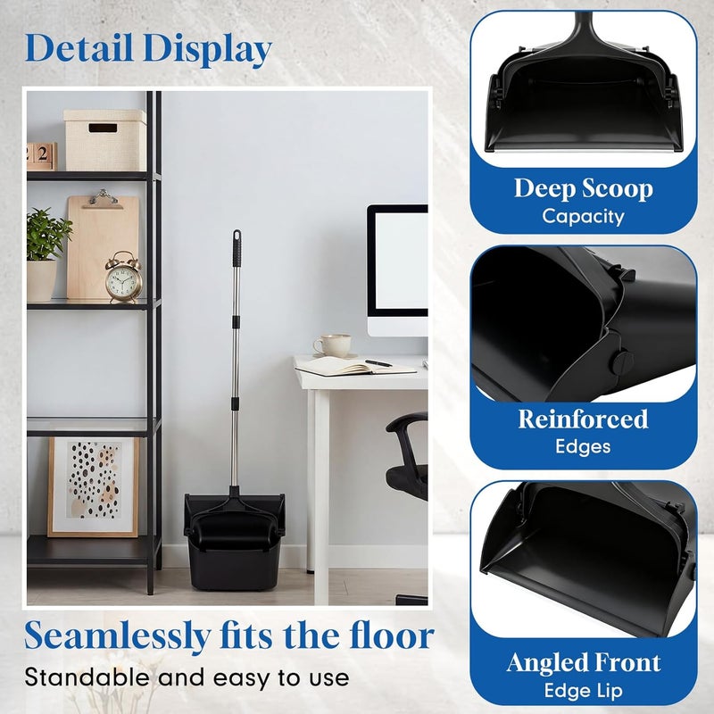 Maxcheck 2 Pcs 37 Inch Lobby Dust Pan Bulk Upright Lobby Dust Pan Plastic Commercial Dustpan with Long Handle Upright Standing Dustpan Heavy Duty for Office Home Indoor Outdoor Use (Black) - Image 3